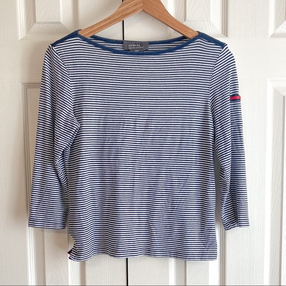Navy Coastal Boat Neck Crop 3/4 Sleeve Top